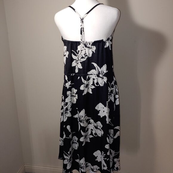 BANANA REPUBLIC Black and White Floral Racerback Midi Dress Size 0P - Picture 4 of 7